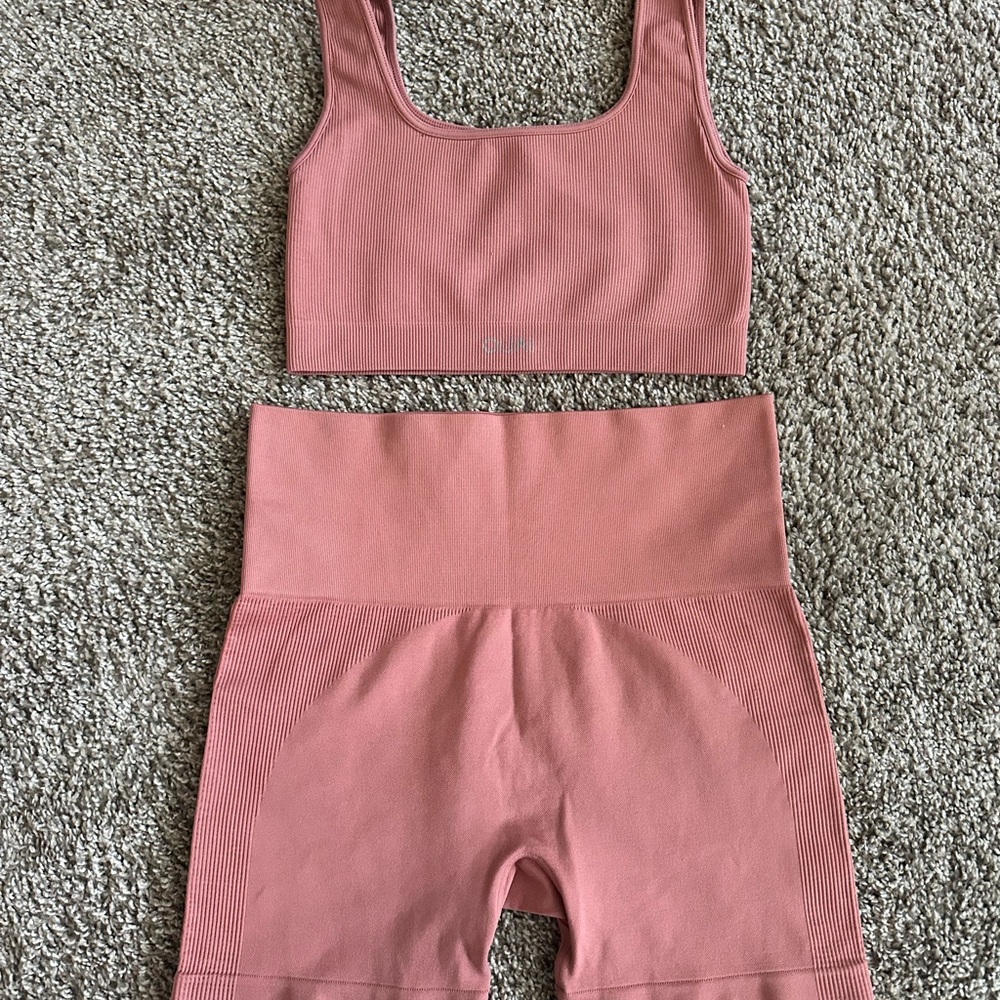 SET Active x OUAI SculptFlex Ribbed Activewear Set in Rose